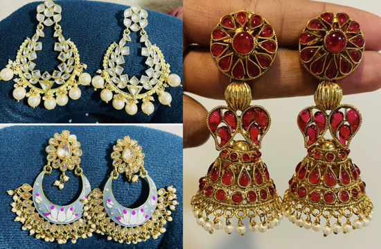 Picture of Jadau jhumka and chandhbali combo