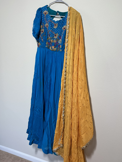 Picture of Blue long  dress with yellow dupatta