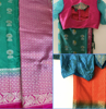 Picture of Combo sarees Dupian pattu lux green and fancy pattu orange sarees