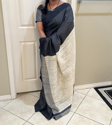 Picture of Black and white linen Saree