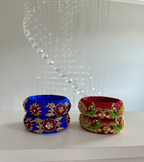 Picture of New broad raw silk maggam work bangles 2.6