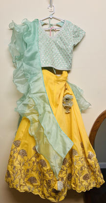 Picture of Teal and yellow cocktail lehenga 6-7y