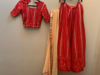 Picture of Red chikankari lehenga with Peach Color dupatta