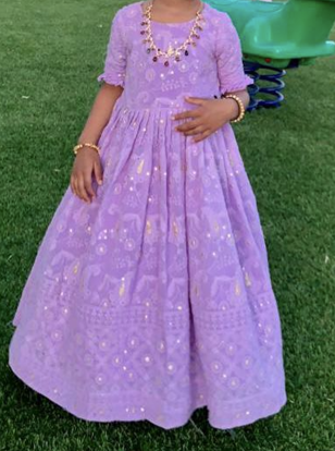 Picture of Lilac Chikankari Long Dress 2-4y