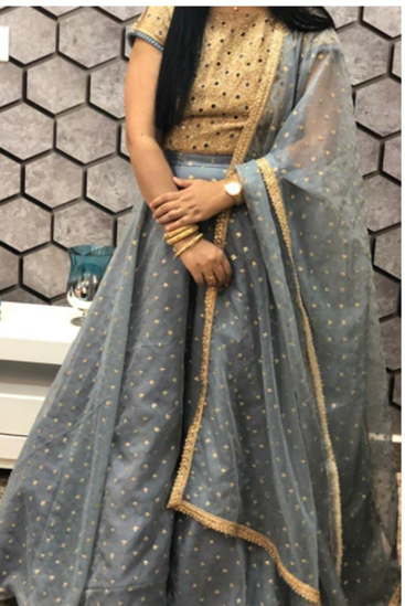 Picture of Grey color Lehenga with net dupatta