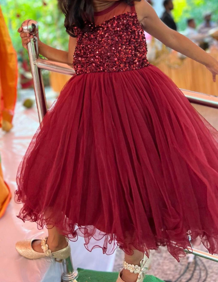 Picture of Wine Red Sequin Tulle Dress 4-6y