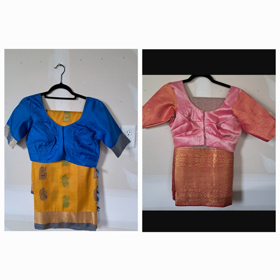 Picture of Brand New Banarasi Cotton Silk Saree with Contrast Blouse AND Uppada Semi Pattu Saree with Contrast Blouse