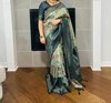 Picture of PL508 Sea green kalamkari saree with bottle green blouse(38)