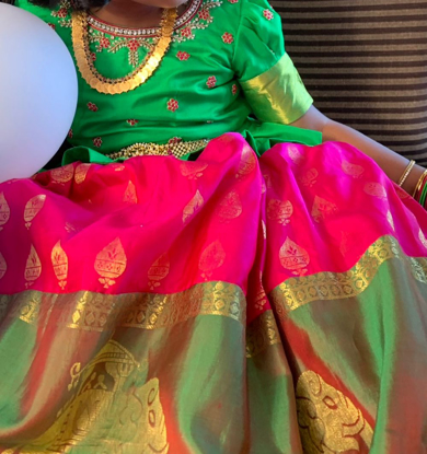 Picture of PL546 Pure kanchipattu langa with maggam work blouse 2-3y