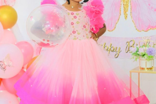 Picture of PL551 Designer pink ombre frock 5-6y