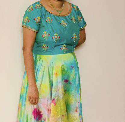 Picture of Sea green and yellow shibori long frock