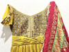 Picture of Mustard color anarkhali dress with beautiful pink dupatta