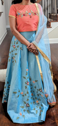 Picture of Sky blue lehenga blouse 12-15y