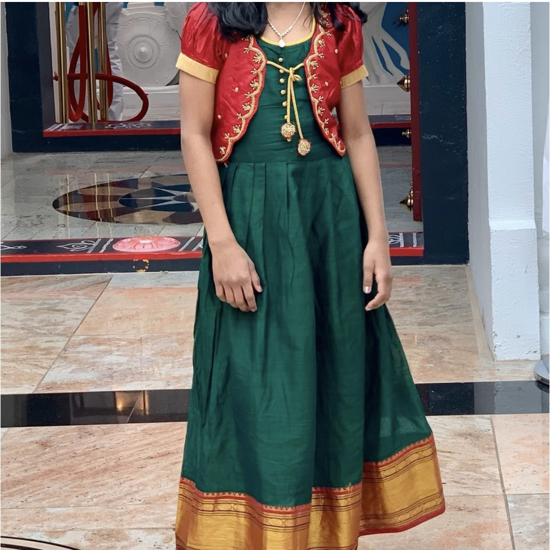 Picture of Narayanpet frock with over coat 8-10y