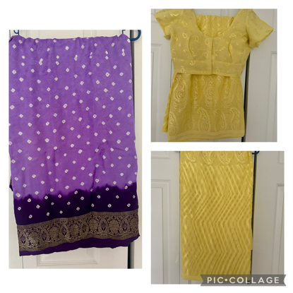 Picture of Nice lemon yellow saree  & lavender and purple bandini saree