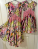 Picture of PL565E Pink floral  crop top skirt with fringes on top 8-10y