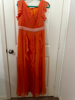 Picture of PL574 Orange ruffle long western gown with pearl belt