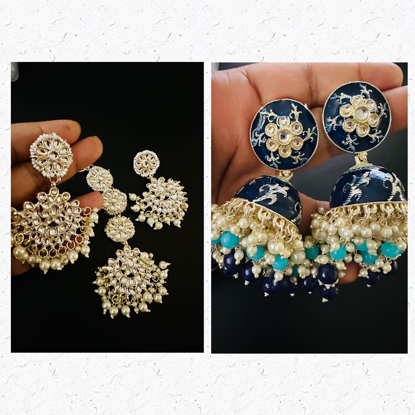 Picture of Kundan earrings combo with Maang Tika