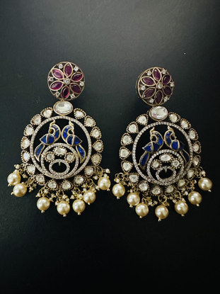 Picture of Super classy and with rare color combo Polki kundan earrings