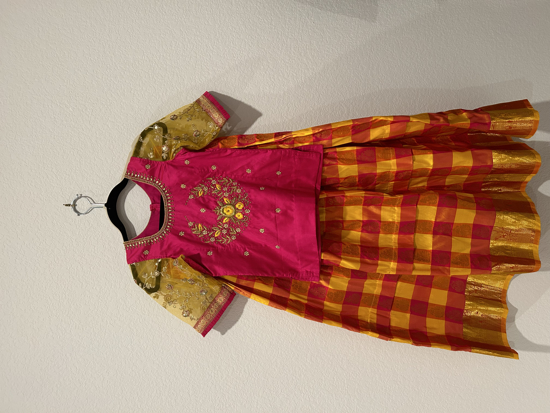 Picture of New semi Kanchi Pattu Langa with Maggam work blouse 8-10y