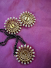 Picture of Super classy and in-trend jadau Kundan  Black beads chain with big size matching earring