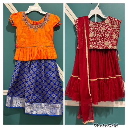 Picture of Semi silk pattu langa and fancy lehenga combo 2-3y