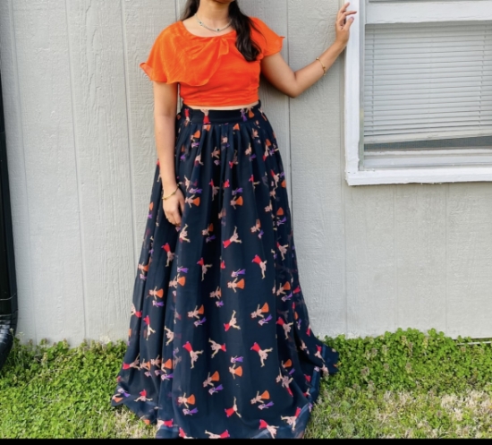 Picture of Black and orange georgette  lehenga