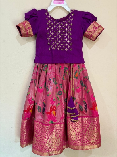 Picture of Paithani pink and purple lehenga 2-4y