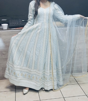 Picture of Heavy Chikankari  embroidery suit with pants and net designer dupatta