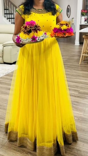 Picture of Kadambari studio yellow netted Long frock