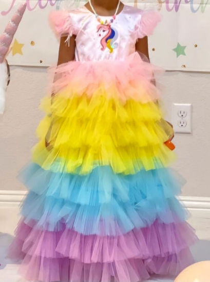 Picture of peony kids designer unicorn theme frock 4-6y