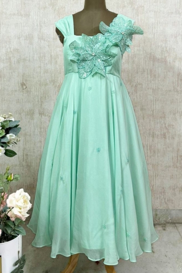 Picture of New Lekha reddy designs -Party wear 3D flower mint blue dress