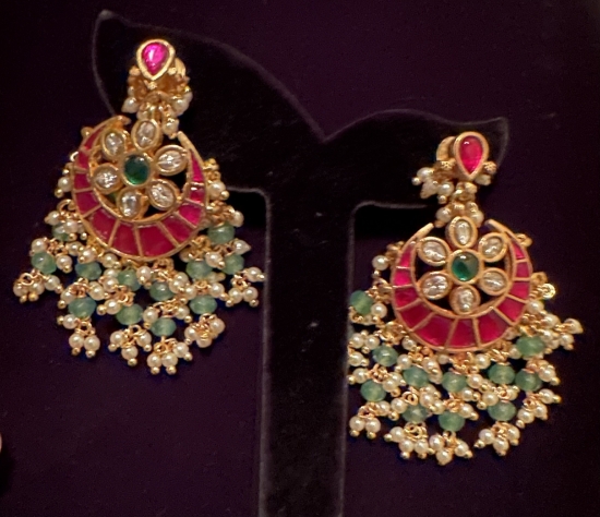 Picture of Real jadau kundan earrings with real Swarovski pearls