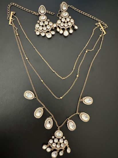 Picture of Super trending Moissanite Layered Neckpiece with earrings