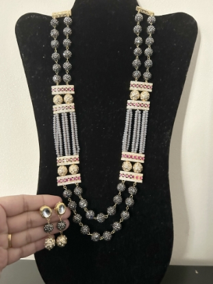 Picture of 2 layer cz stone balls mala in gold finish 