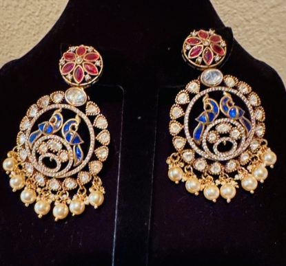 Picture of Super classy and with rare color combo Polki kundan earrings