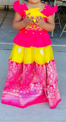 Picture of Yellow and pink lehenga with maggam work blouse 4-6y