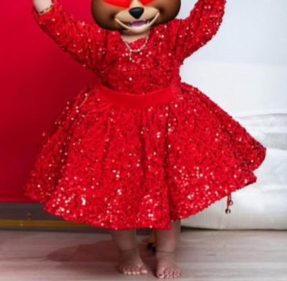Picture of Red sequin party wear frock 6-12M 