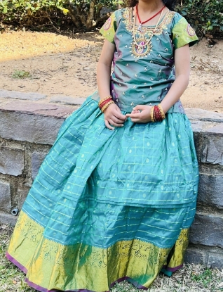 Picture of Pattu langa with maggam work blouse 4-6yrs