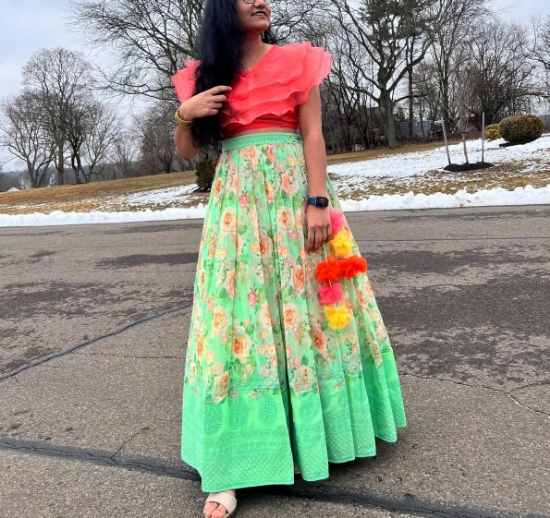 Picture of Green lehenga with ruffle croptop