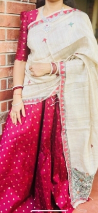 Picture of Pure Chanderi Pattu Lehenga with hand painted madhubani dupatta 