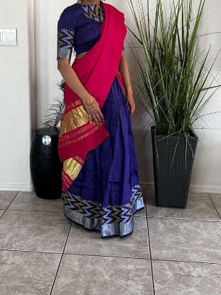 Picture of Mangalgiri pattu lehenga with red gaji silk contrast dupatta