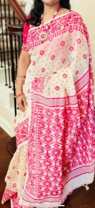 Picture of Real Jamdaani pure cotton saree with maggam work blouse 