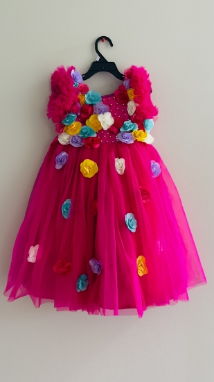 Picture of Never worn Neon Pink Floral themed frock for 2-3y