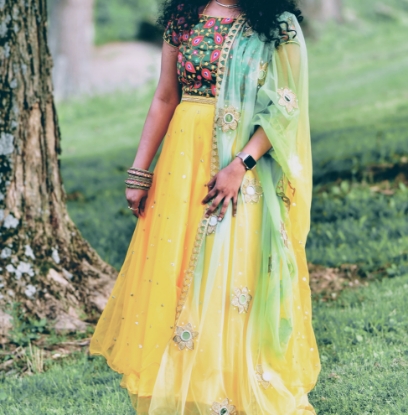 Picture of Yellow mirror work lehenga with embroidery blouse