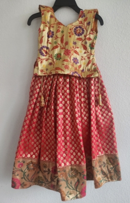 Picture of Pattu dress with paithani border 2-3y