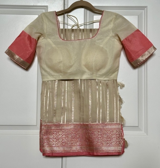 Picture of Offwhite/Pink benaras kora saree 