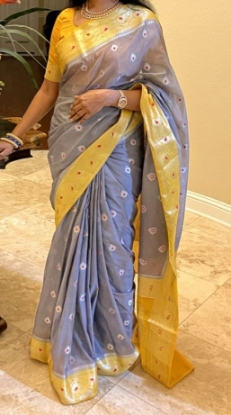 Picture of Grey/yellow soft chanderi silk saree 