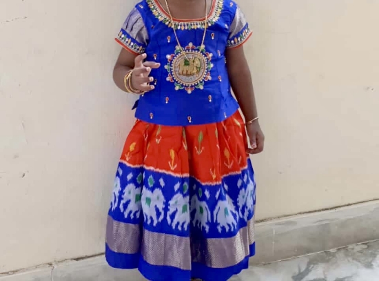Picture of Ikkat  pattu lehanga with Maggam blouse 2-4yrs