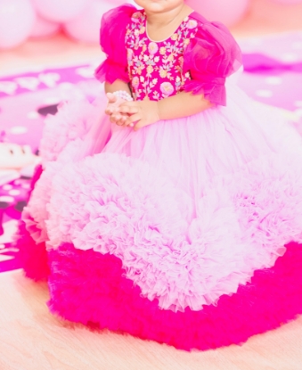 Picture of Pink Ruffled party wear frock for 1-2 year